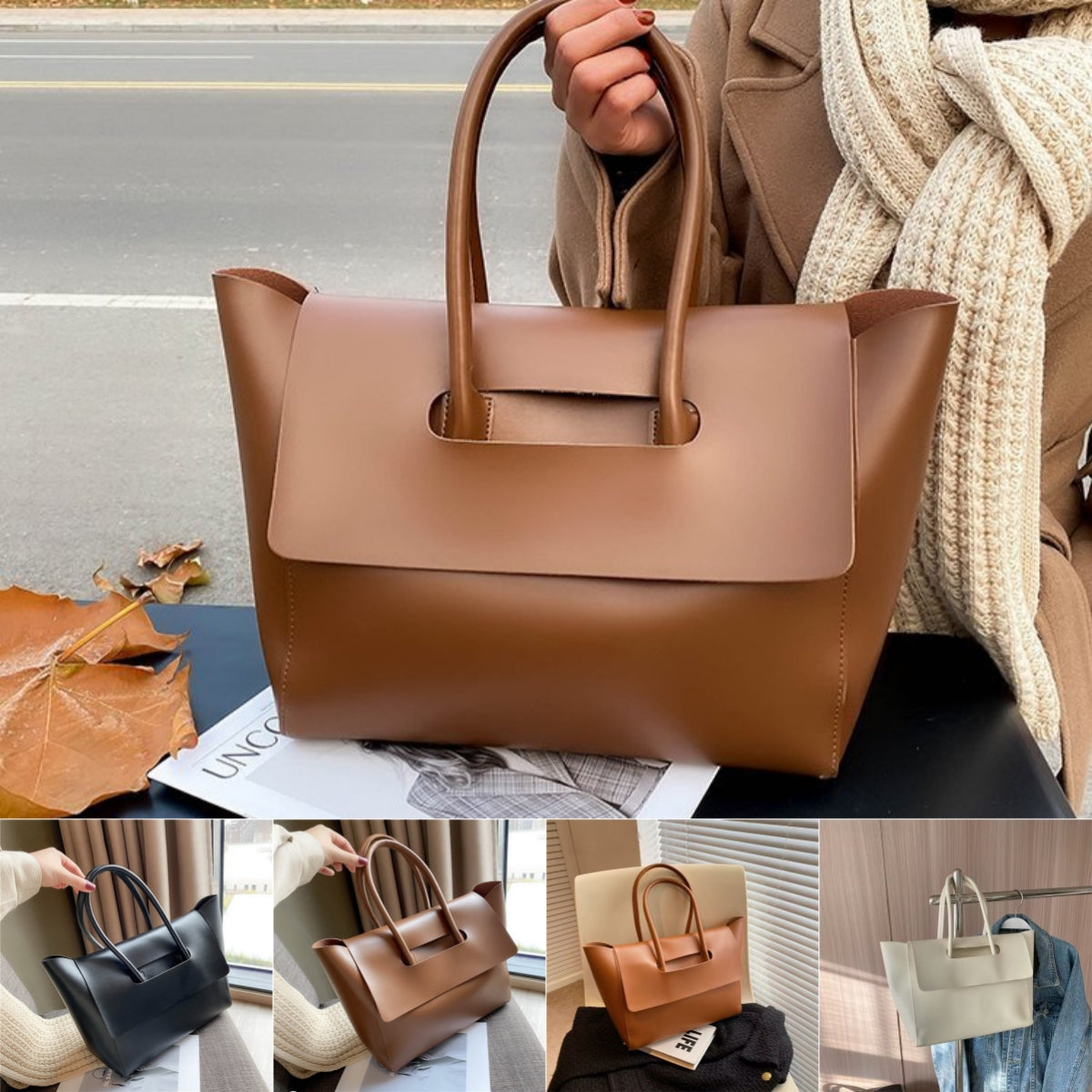 Retro Leather Tote Bag for Women